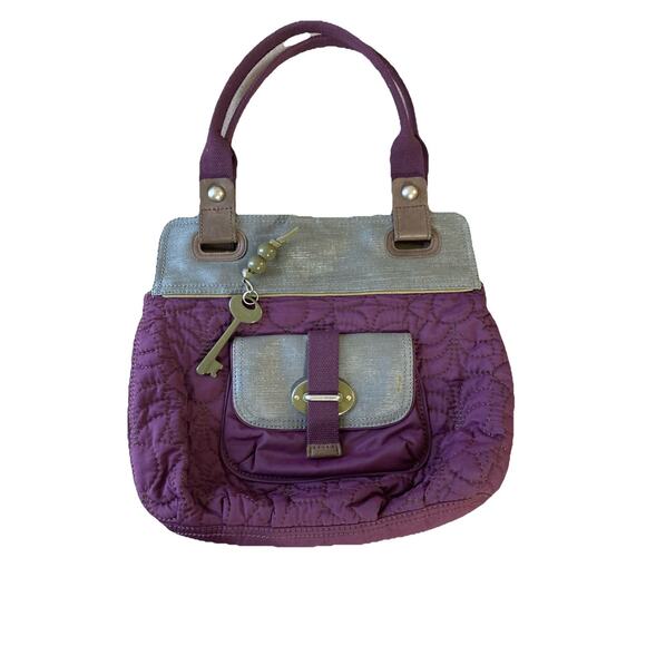 Fossil Key-Per shoulder bag Plum Purple Silver Quilted Purse - Picture 1 of 13